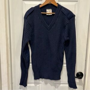 VTG Brigade Quartermaster Blue Wool V-Neck “Woolly Pully” Sweater Military Sz 42